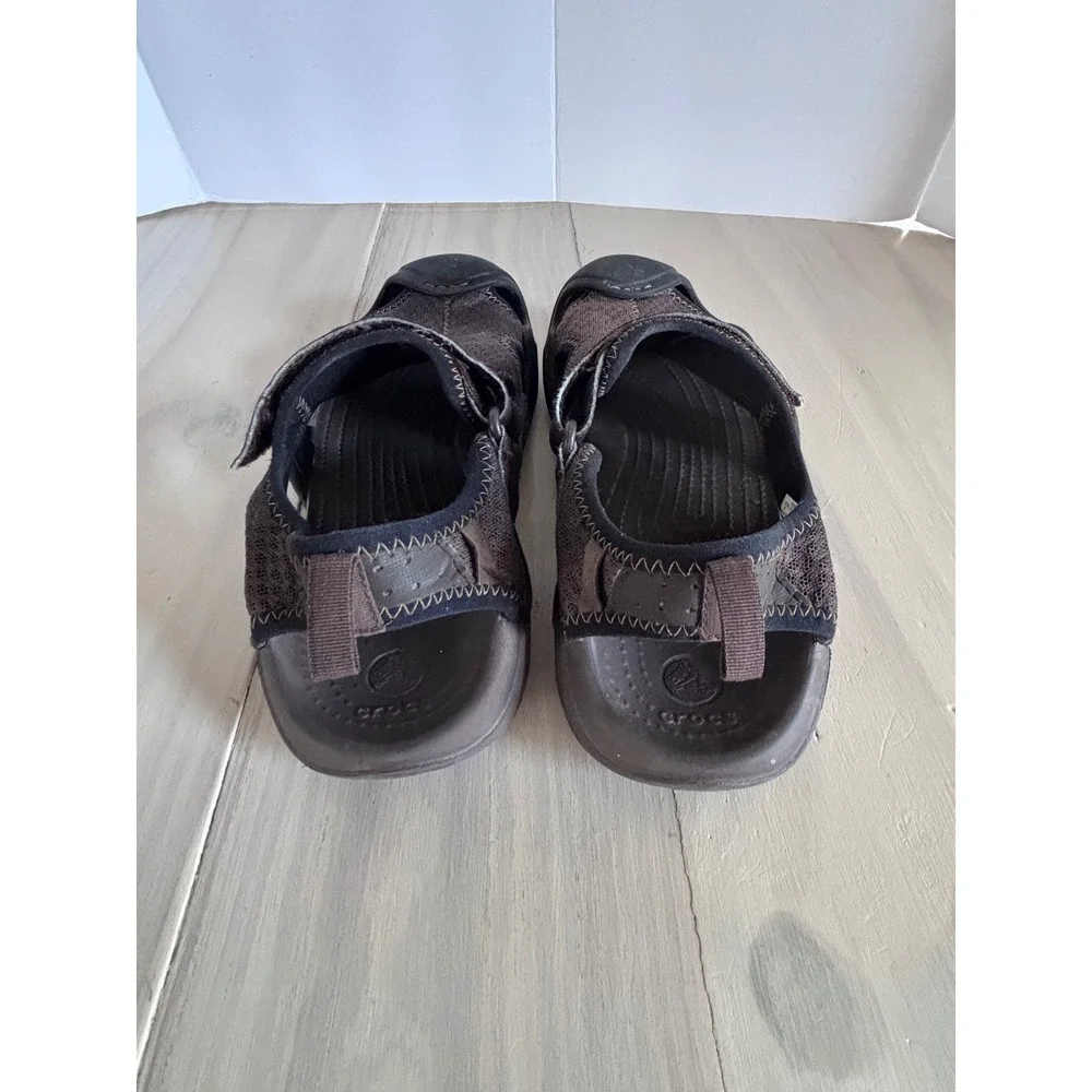 Crocs 15041 Mens Sport Fisherman Sandals Brown Black Mesh Size 8 EUR 41 UK 7.5